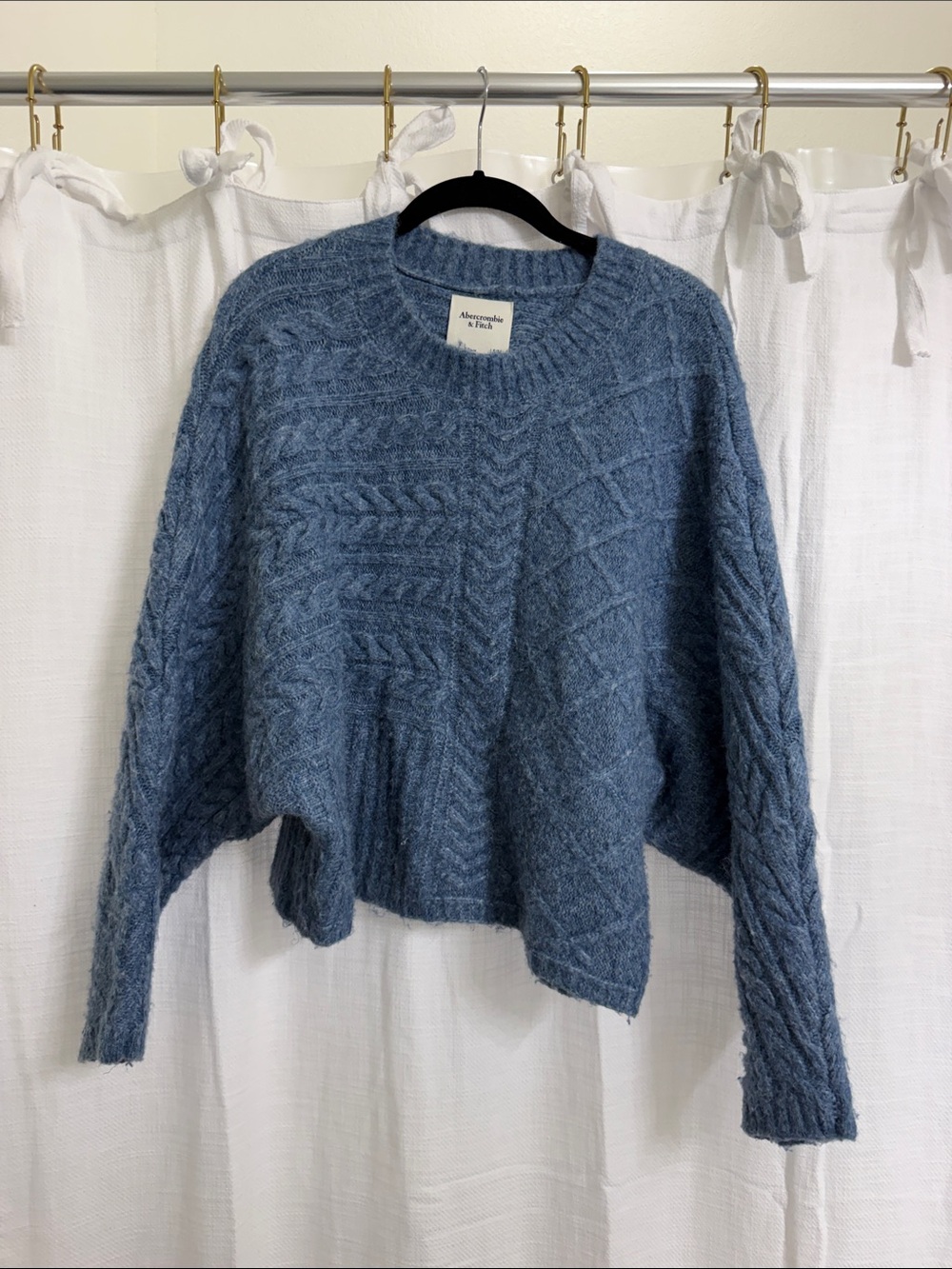 Abercrombie & Fitch Dusty Blue Cable Knit Crewneck Sweater